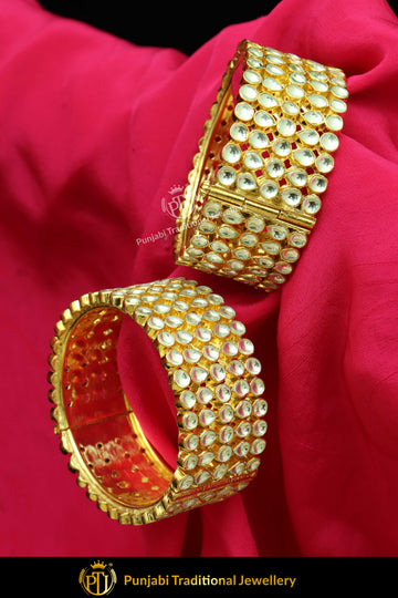 Kwairah Gold Finished Kundan Openable Karra Bangles (Pair)| Punjabi Traditional Jewellery Exclusive